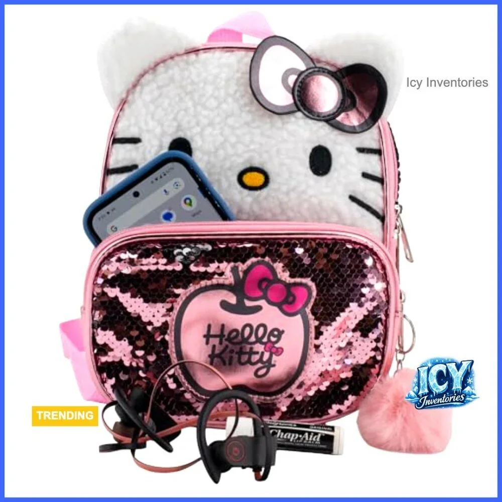 Hello Kitty Sherpa & Sequin Mini Backpack with 3D Ears & Pompom Dangle